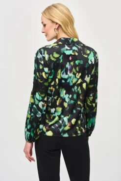 Joseph Ribkoff Satin Abstract Print Blouse Black Multi