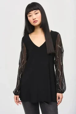 Joseph Ribkoff Silky Knit Tunic With Beaded Sleeves Black