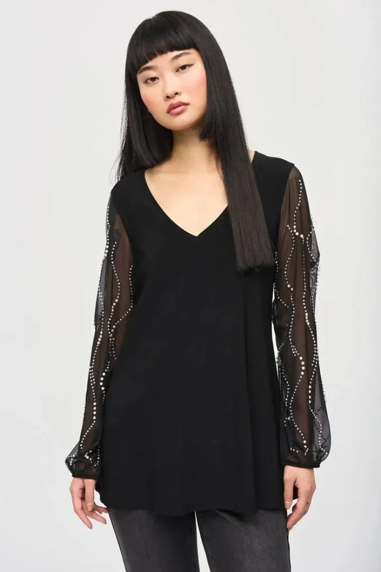 Joseph Ribkoff Silky Knit Tunic With Beaded Sleeves Black