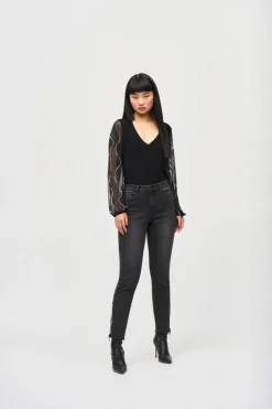Joseph Ribkoff Silky Knit Tunic With Beaded Sleeves Black