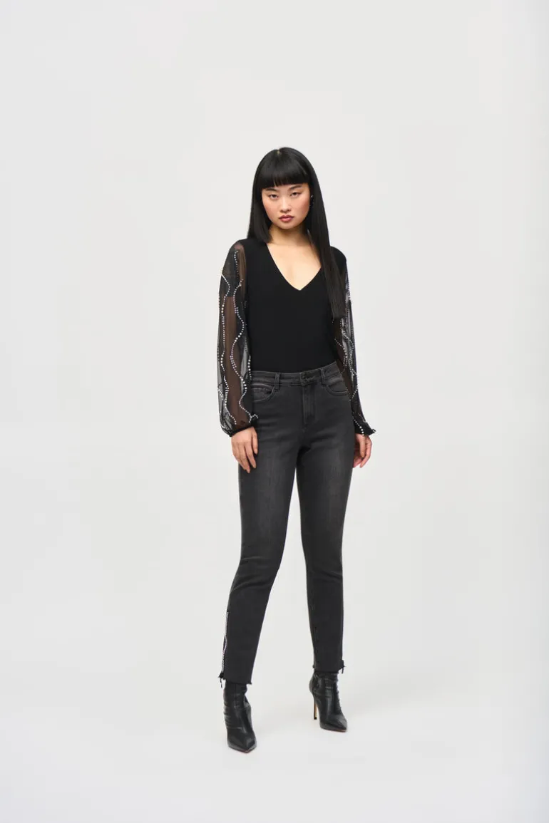 Joseph Ribkoff Silky Knit Tunic With Beaded Sleeves Black