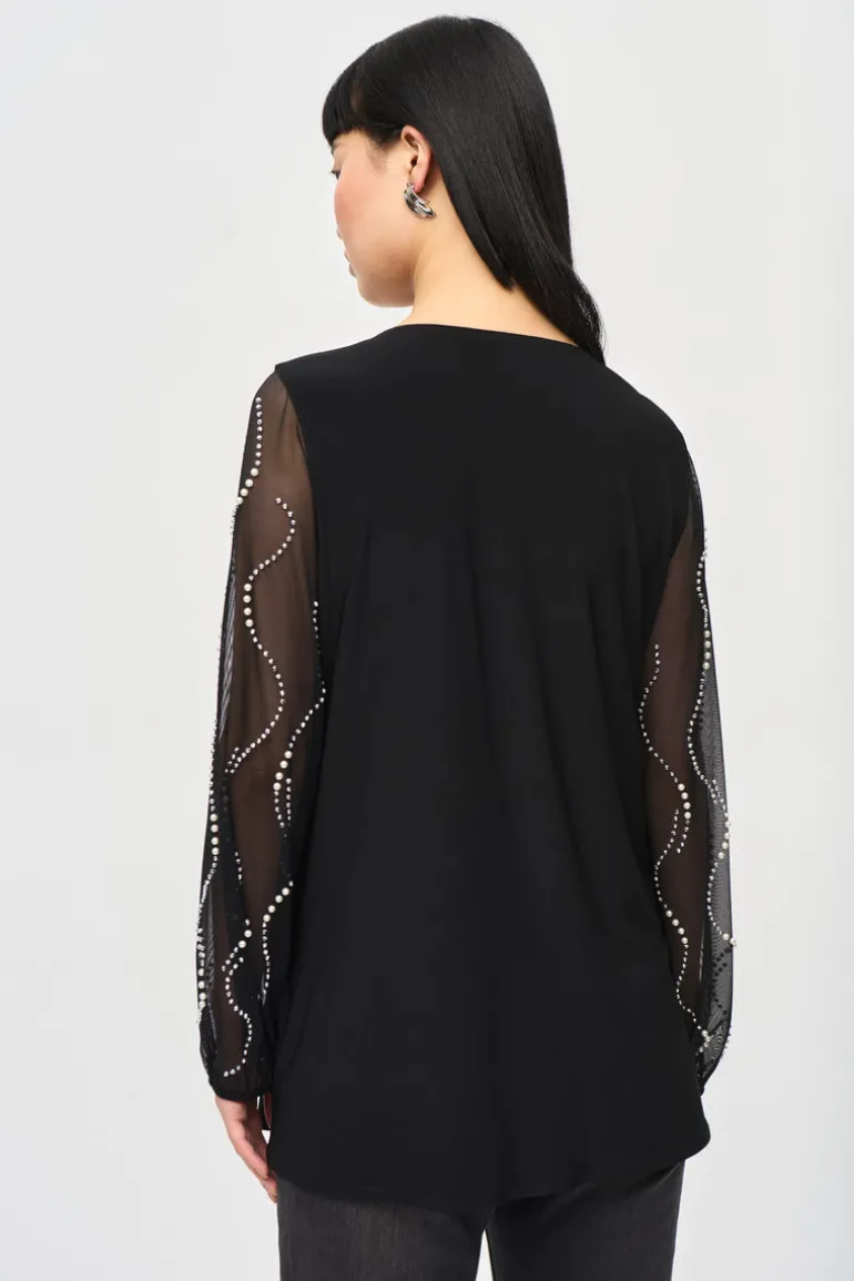 Joseph Ribkoff Silky Knit Tunic With Beaded Sleeves Black