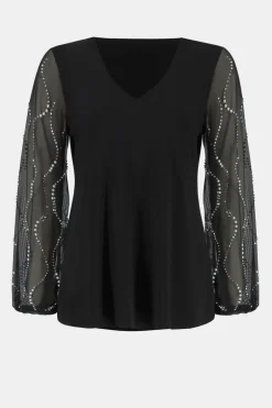 Joseph Ribkoff Silky Knit Tunic With Beaded Sleeves Black