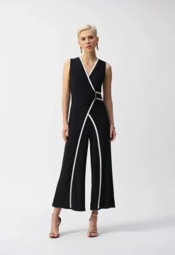 Joseph Ribkoff Sleeveless V-Neck Jumpsuit Midnight Blue/Vanilla