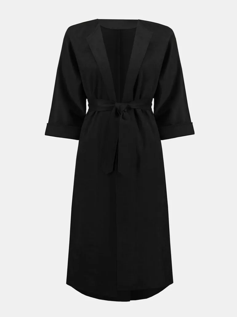 Joseph Ribkoff Suede Straight Long Coat Black
