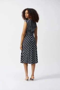 Joseph Ribkoff V-Neck Stripe Dress Midnight Blue/Vanilla
