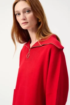 Joseph Ribkoff Zip Collar Knit Sweater Lipstick Red