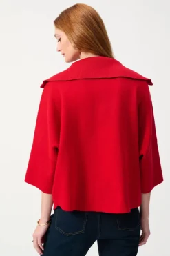 Joseph Ribkoff Zip Collar Knit Sweater Lipstick Red