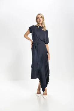 Kevan Jon Mila Pleat Knee Dress Navy