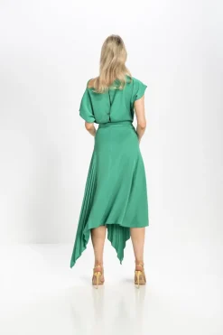 Kevan Jon Mila Pleat Knee Dress Emerald Green