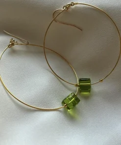 Kybalion Glass Cube Gold Hoops