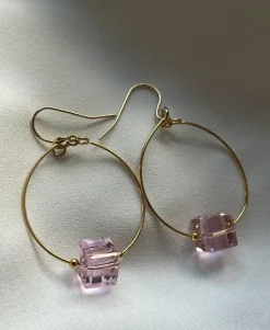 Kybalion Glass Cube Gold Hoops