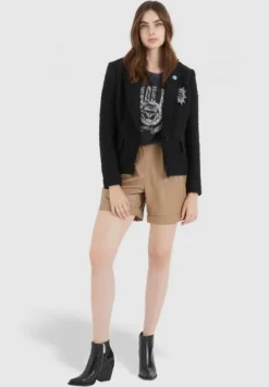 Marc Aurel Black Tweed Blazer With Brooches