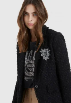 Marc Aurel Black Tweed Blazer With Brooches