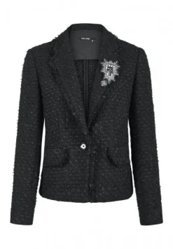 Marc Aurel Black Tweed Blazer With Brooches