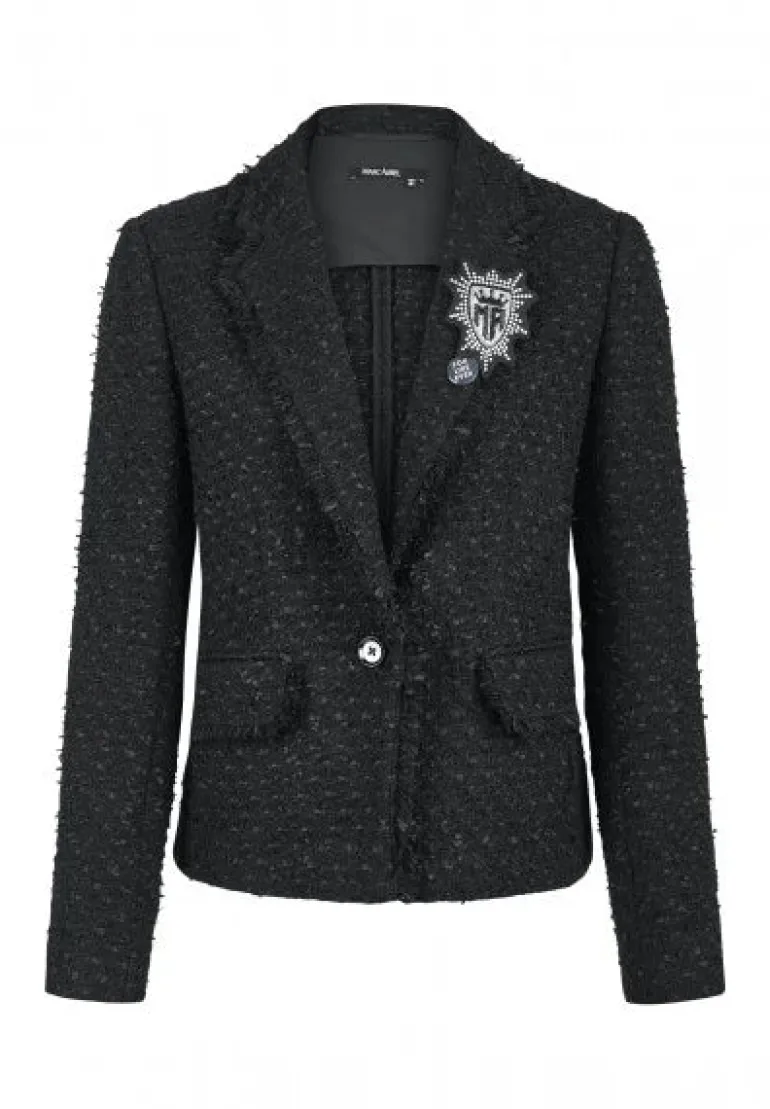 Marc Aurel Black Tweed Blazer With Brooches