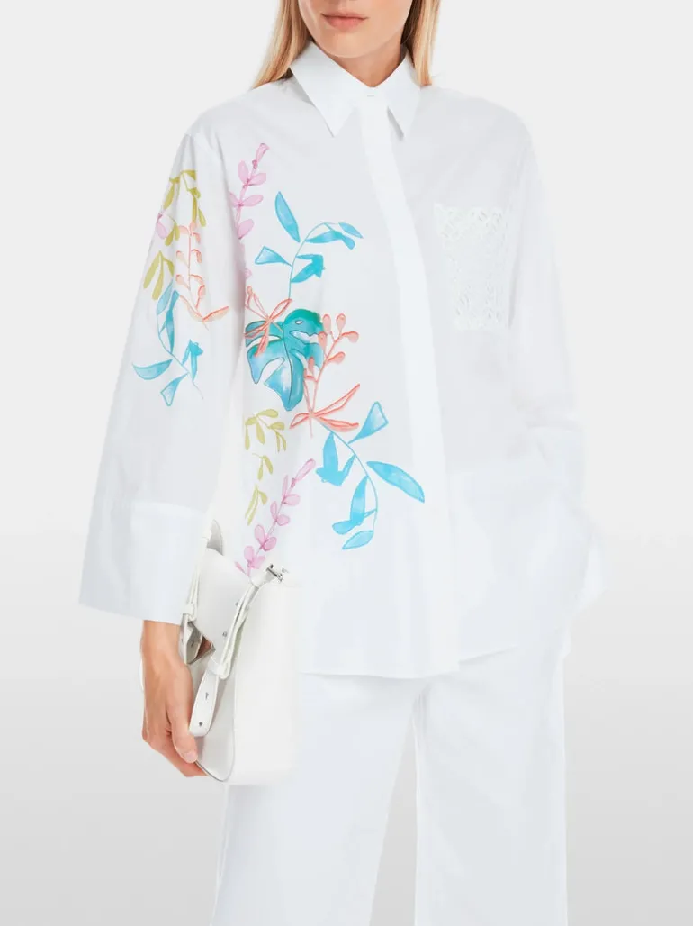 Marc Cain Organic Cotton Leaf Print Shirt White