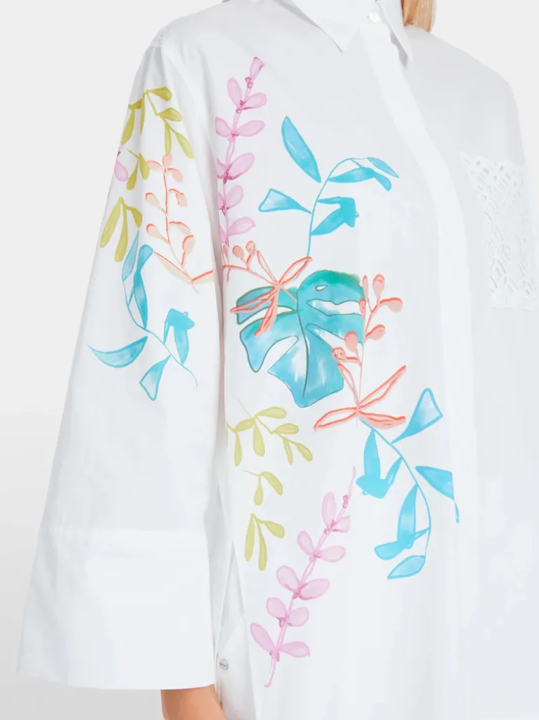 Marc Cain Organic Cotton Leaf Print Shirt White