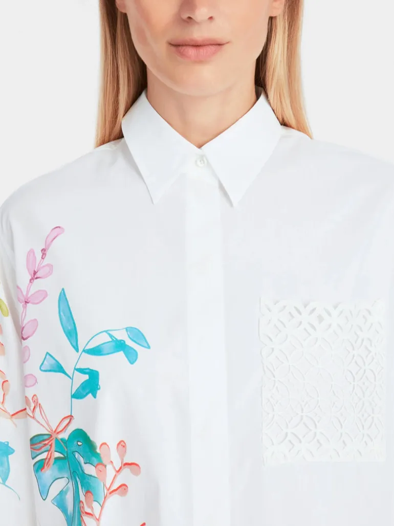 Marc Cain Organic Cotton Leaf Print Shirt White