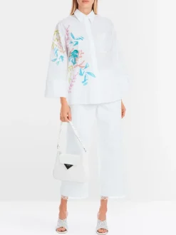 Marc Cain Organic Cotton Leaf Print Shirt White