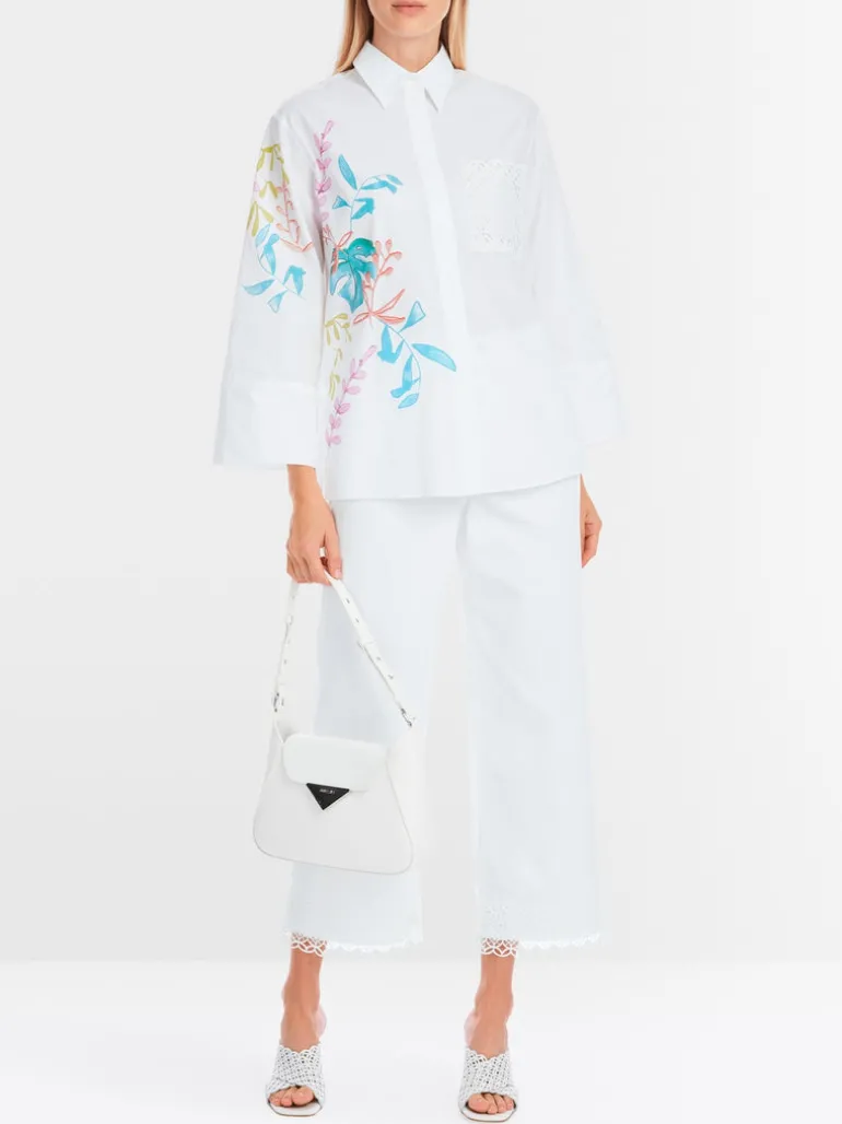 Marc Cain Organic Cotton Leaf Print Shirt White