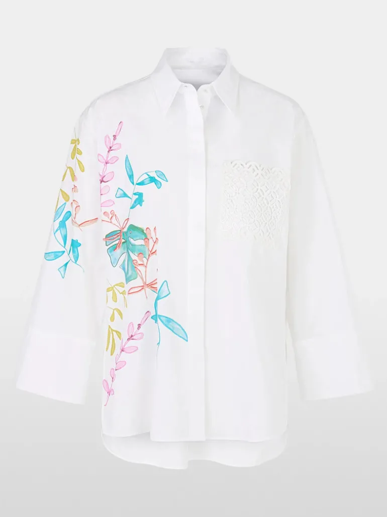 Marc Cain Organic Cotton Leaf Print Shirt White