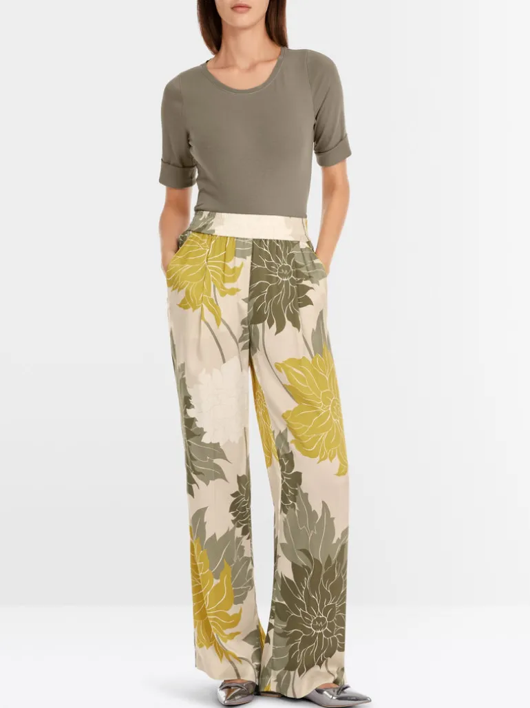 Marc Cain Wedi Silk Trousers With Floral Pattern