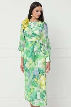 Matilde Cano Floral Print Dress Green/Cream