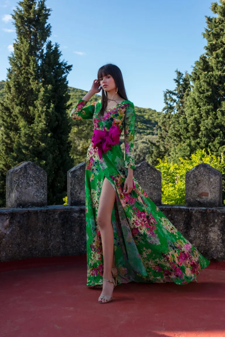 Matilde Cano Green Floral Print Dress