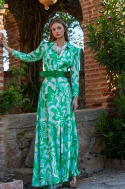 Matilde Cano Green Print Shirt Dress