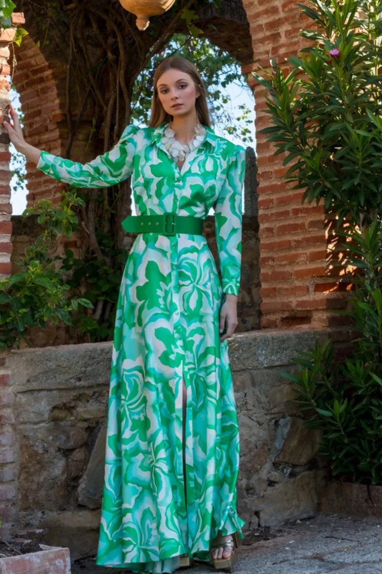 Matilde Cano Green Print Shirt Dress