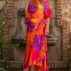 Matilde Cano 2-Piece Orange Flower Print