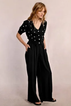 Molly Bracken Knit Cardi With Heart Pattern Black