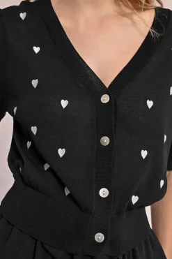 Molly Bracken Knit Cardi With Heart Pattern Black
