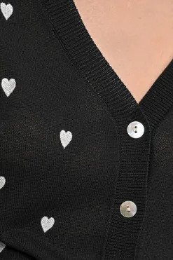 Molly Bracken Knit Cardi With Heart Pattern Black