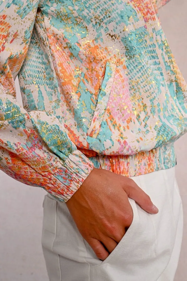 Molly Bracken Bomber Jacket Turquoise Jazz Print
