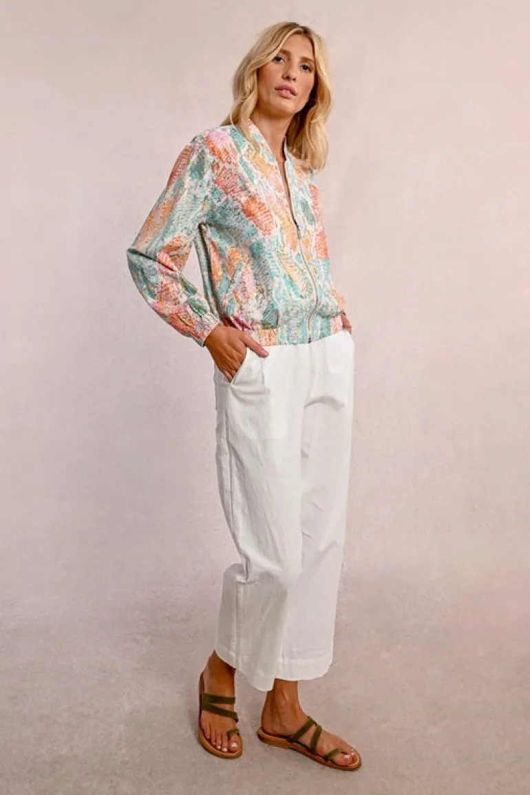 Molly Bracken Bomber Jacket Turquoise Jazz Print