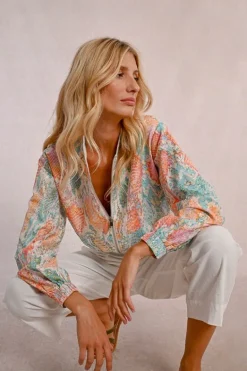 Molly Bracken Bomber Jacket Turquoise Jazz Print