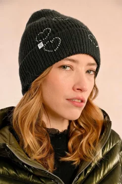 Molly Bracken Knit Hat With Hearts Black