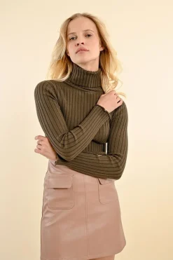 Molly Bracken Knit Ribbed Sweater Khaki