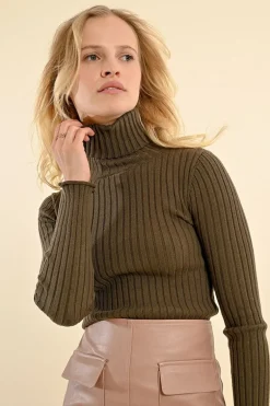Molly Bracken Knit Ribbed Sweater Khaki
