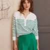 Molly Bracken Knit Striped Sweater White/Green
