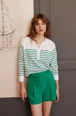Molly Bracken Knit Striped Sweater White/Green