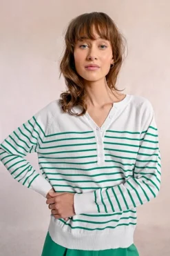 Molly Bracken Knit Striped Sweater White/Green