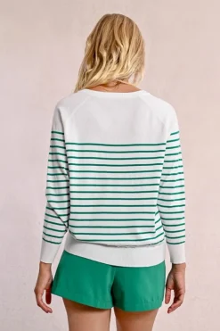 Molly Bracken Knit Striped Sweater White/Green