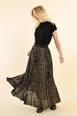 Molly Bracken Long Pleated Skirt Black/Gold