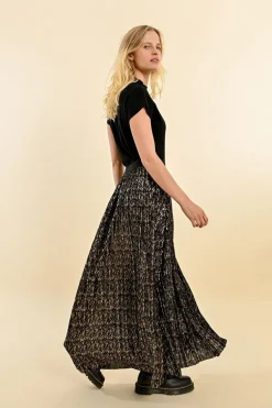 Molly Bracken Long Pleated Skirt Black/Gold