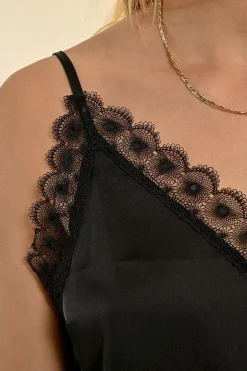 Molly Bracken Satin Camisole With Lace Details Black