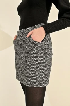 Molly Bracken Short Herringbone Skirt Black/Off-white