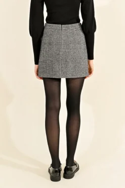 Molly Bracken Short Herringbone Skirt Black/Off-white